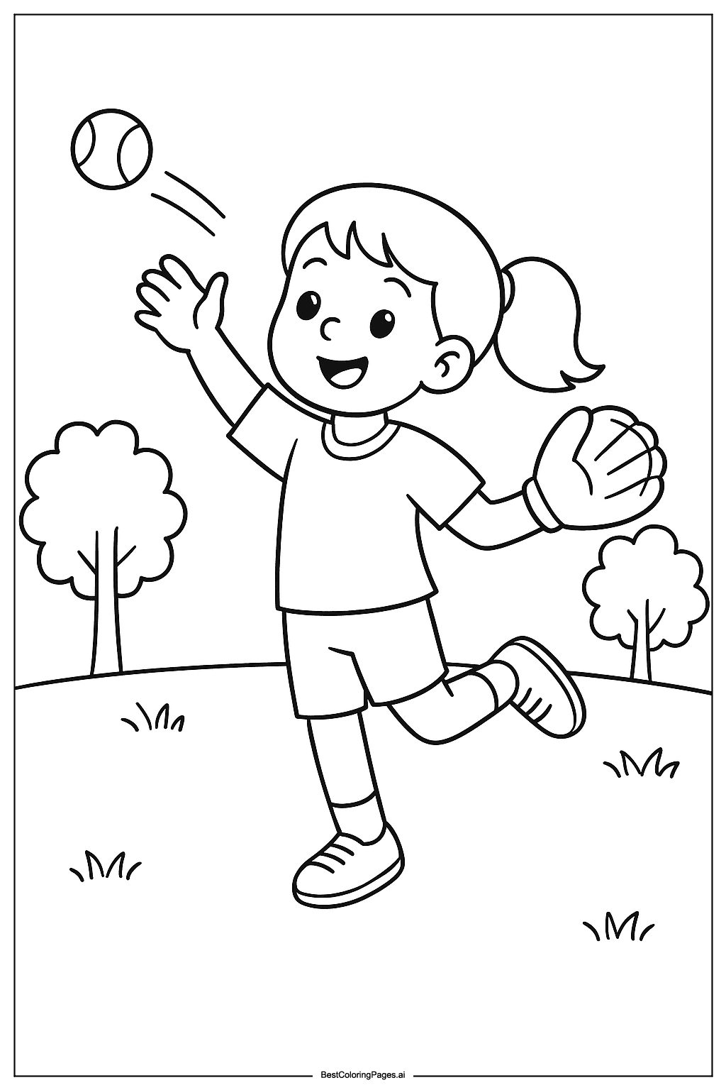 Girl throwing baseball in park