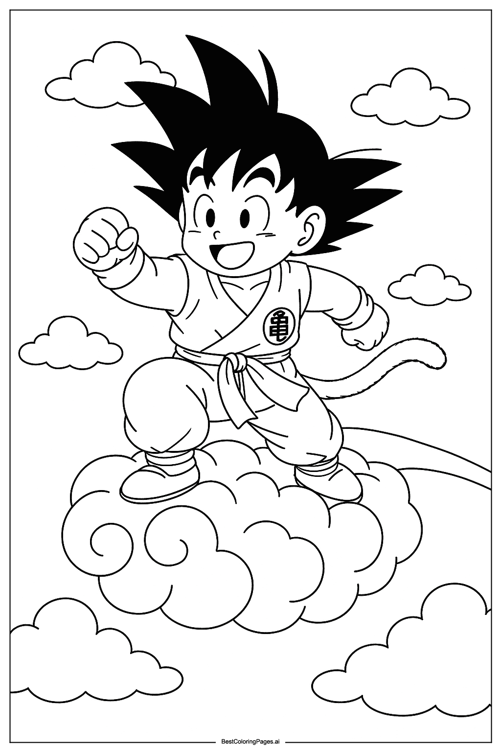 Goku flying over clouds Coloring Page