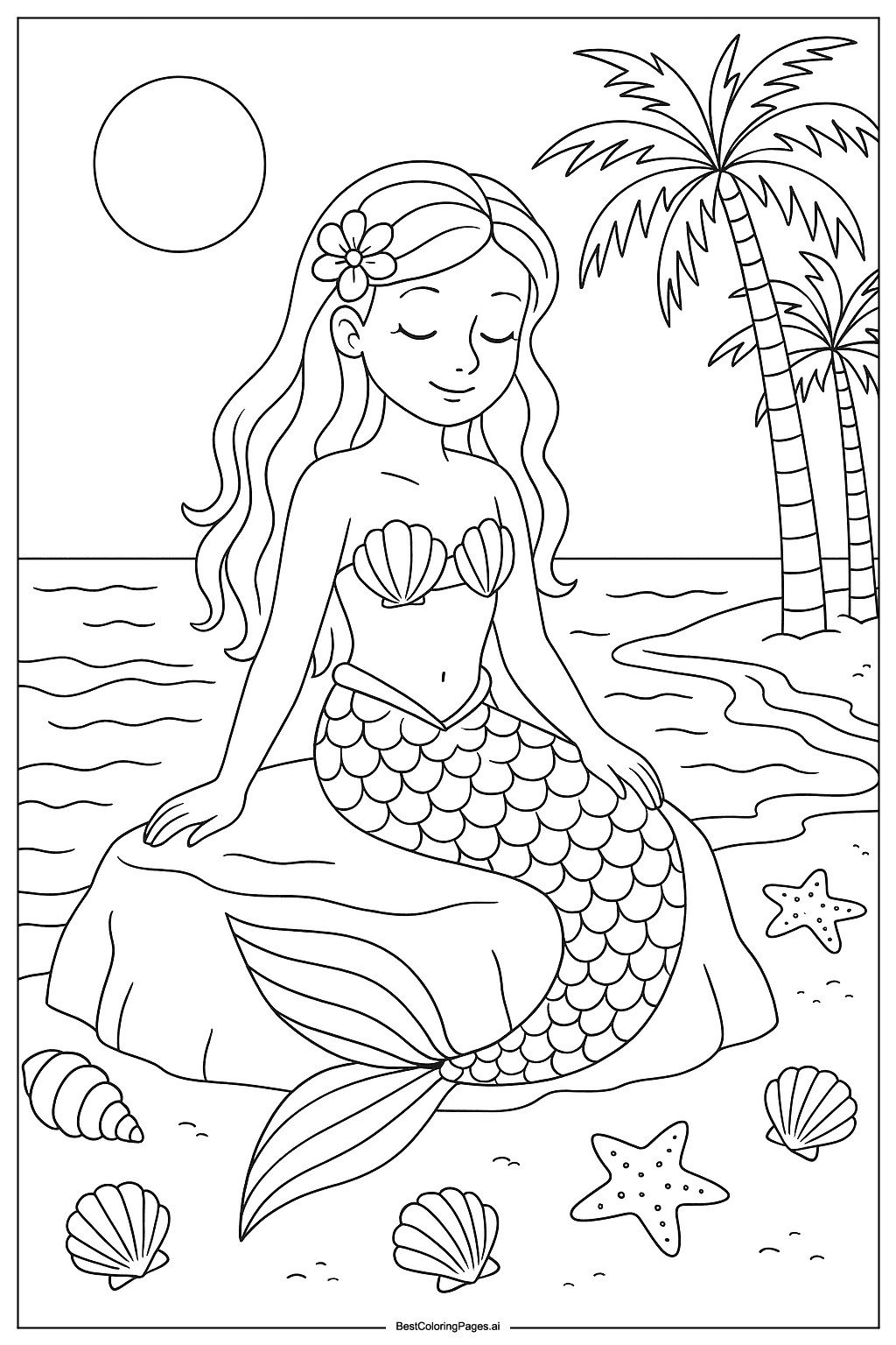 Mermaid at moonlit beach