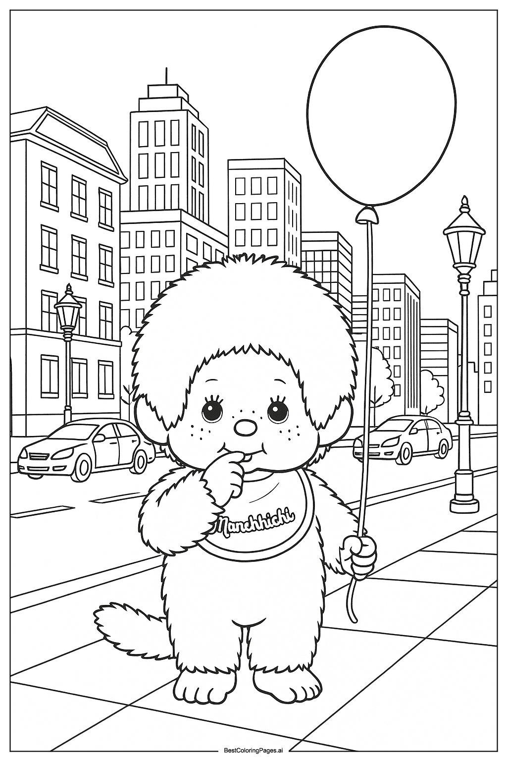 Monchhichi walking in city
