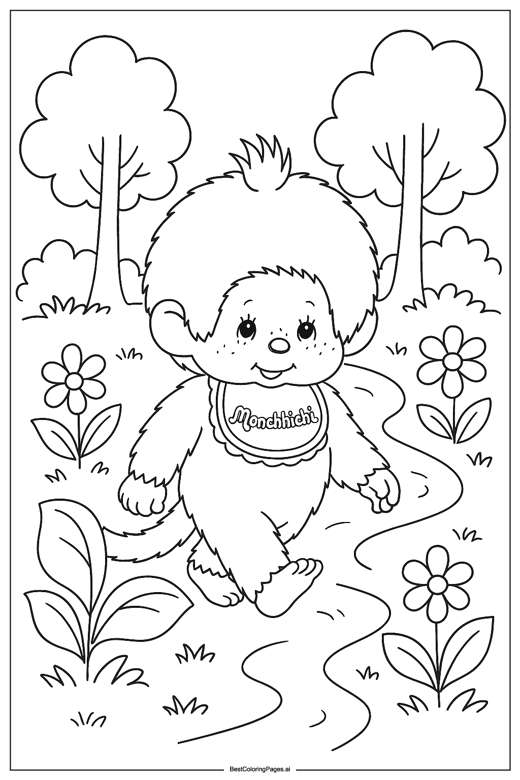 Monchhichi walking in forest