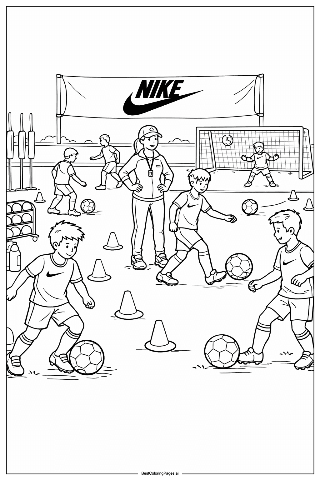 Tranh tô màu Buổi tập bóng đá cùng Nike