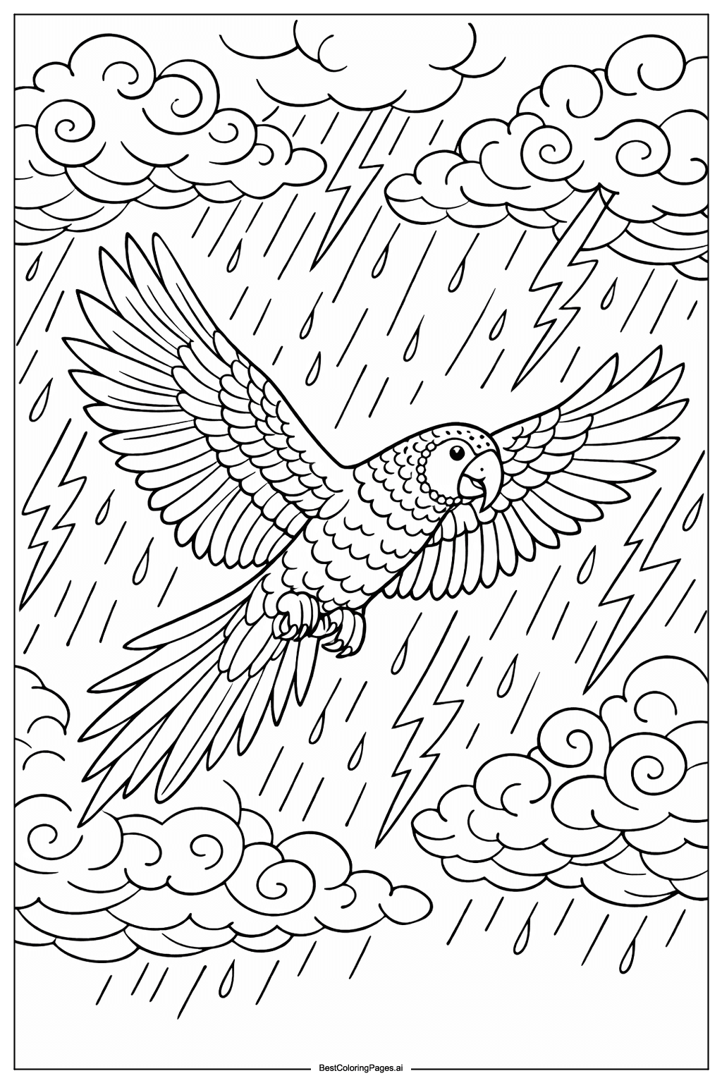 嵐の中を飛ぶオウム