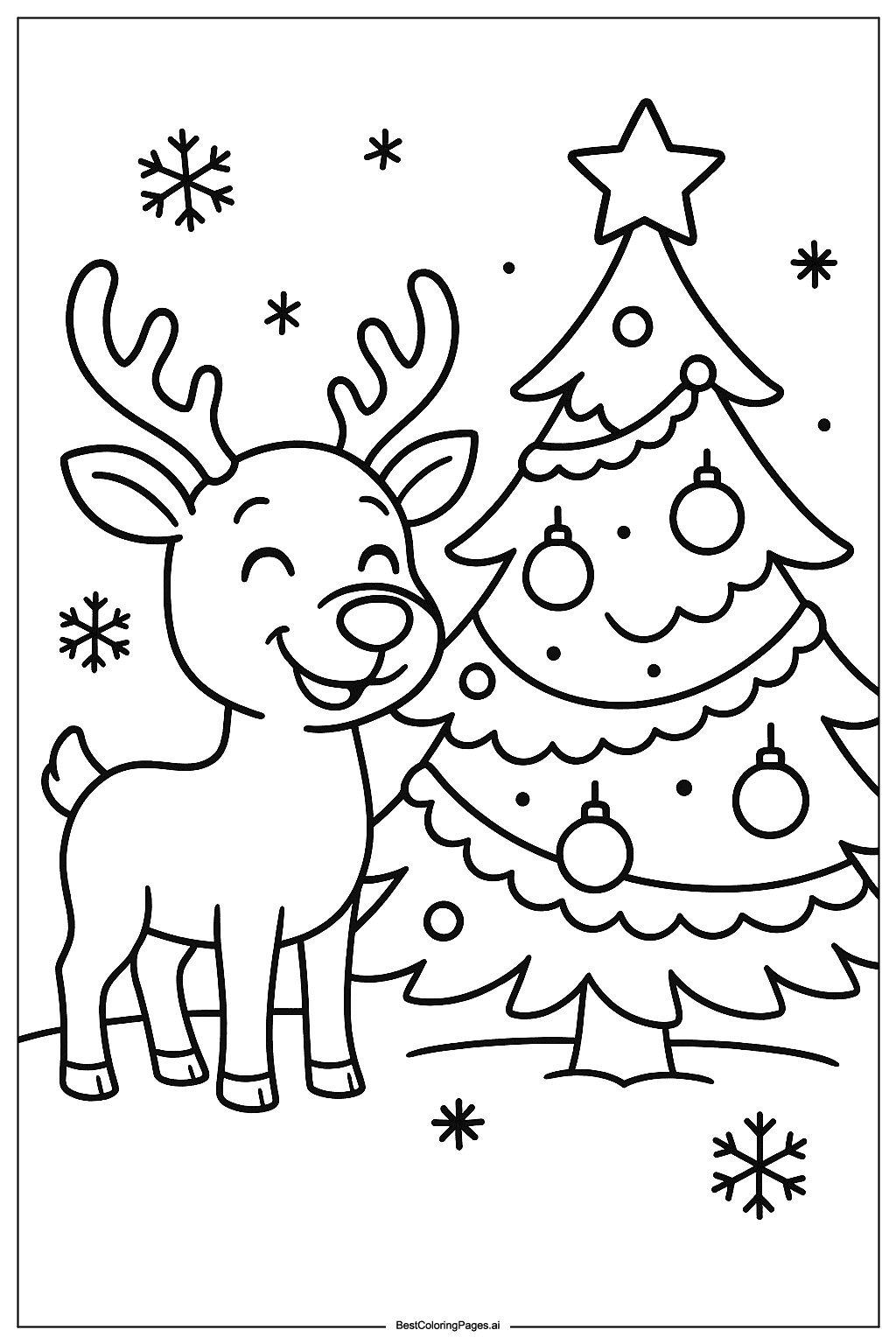 Reindeer near Christmas tree
