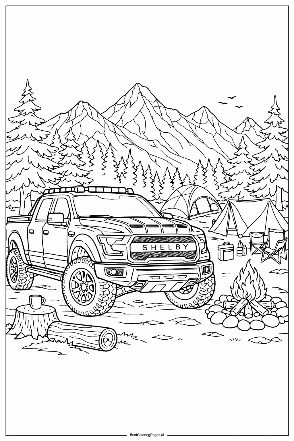 Shelby truck at mountain campsite