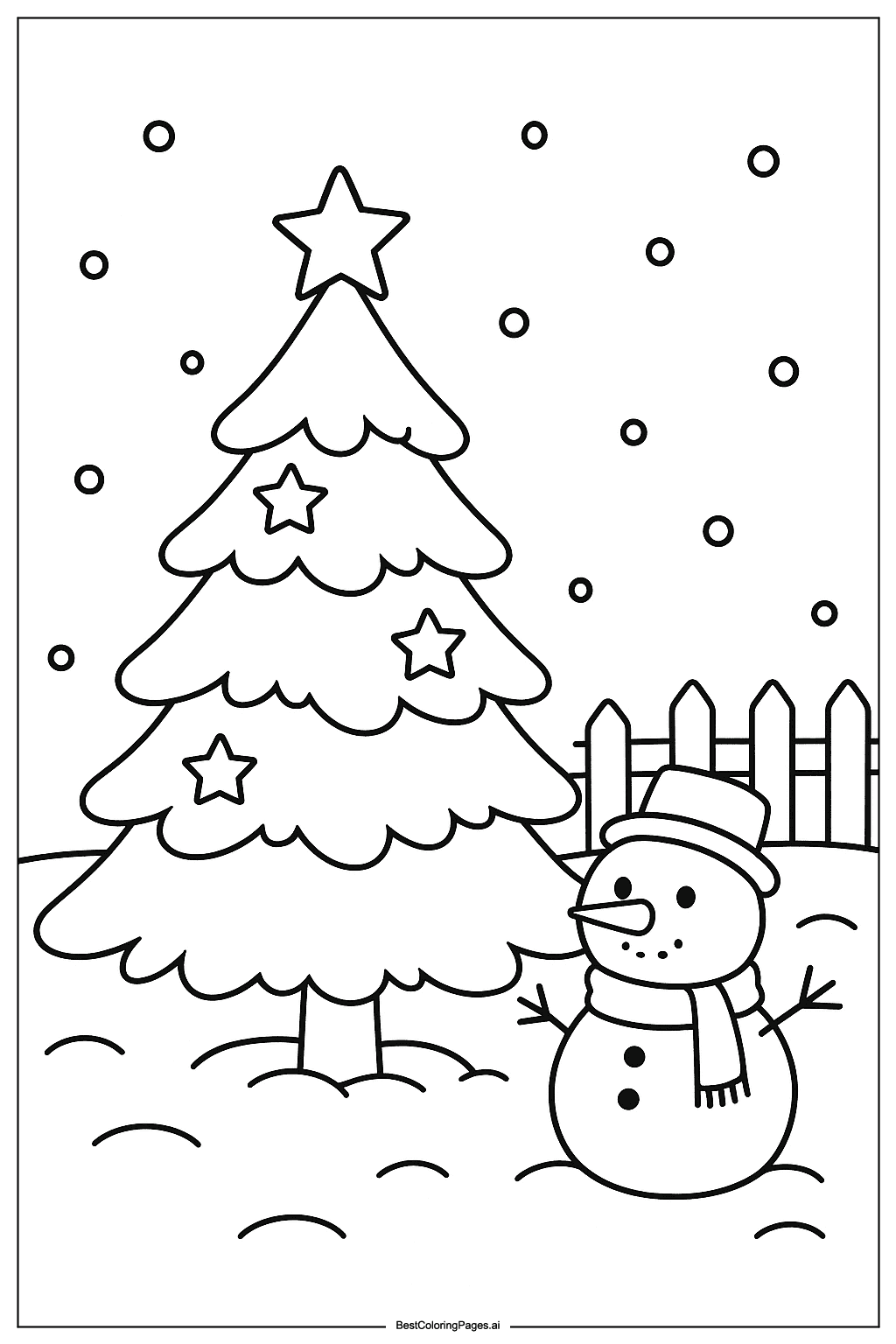 Snowy Christmas tree in yard