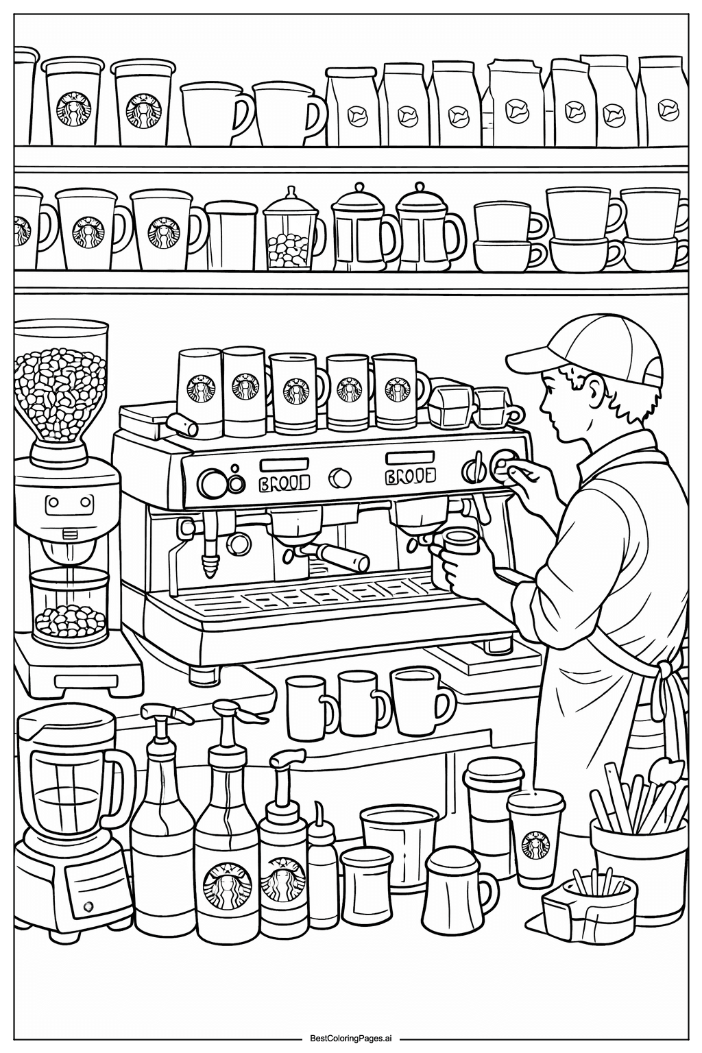 스타벅스 바리스타와 커피 만드는 장면 색칠공부