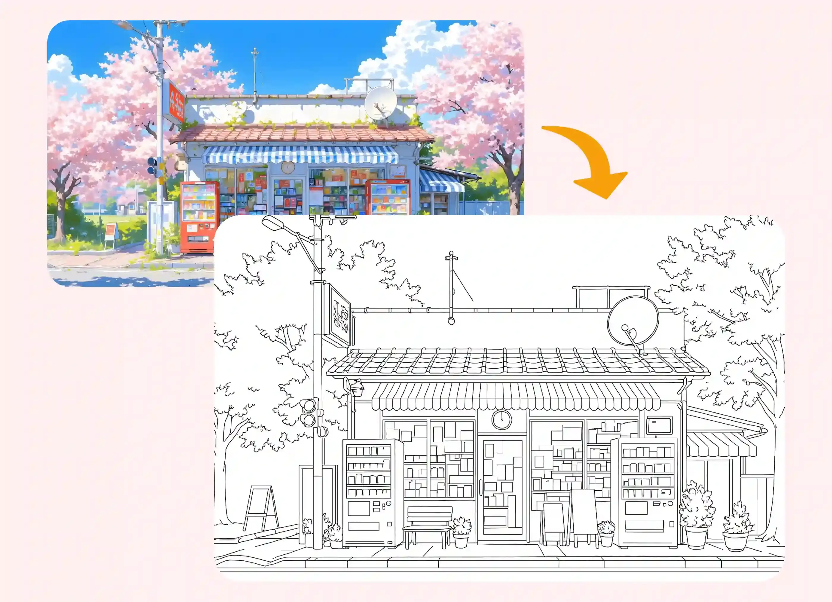 迷人店面照片轉換成的詳細鉛筆素描