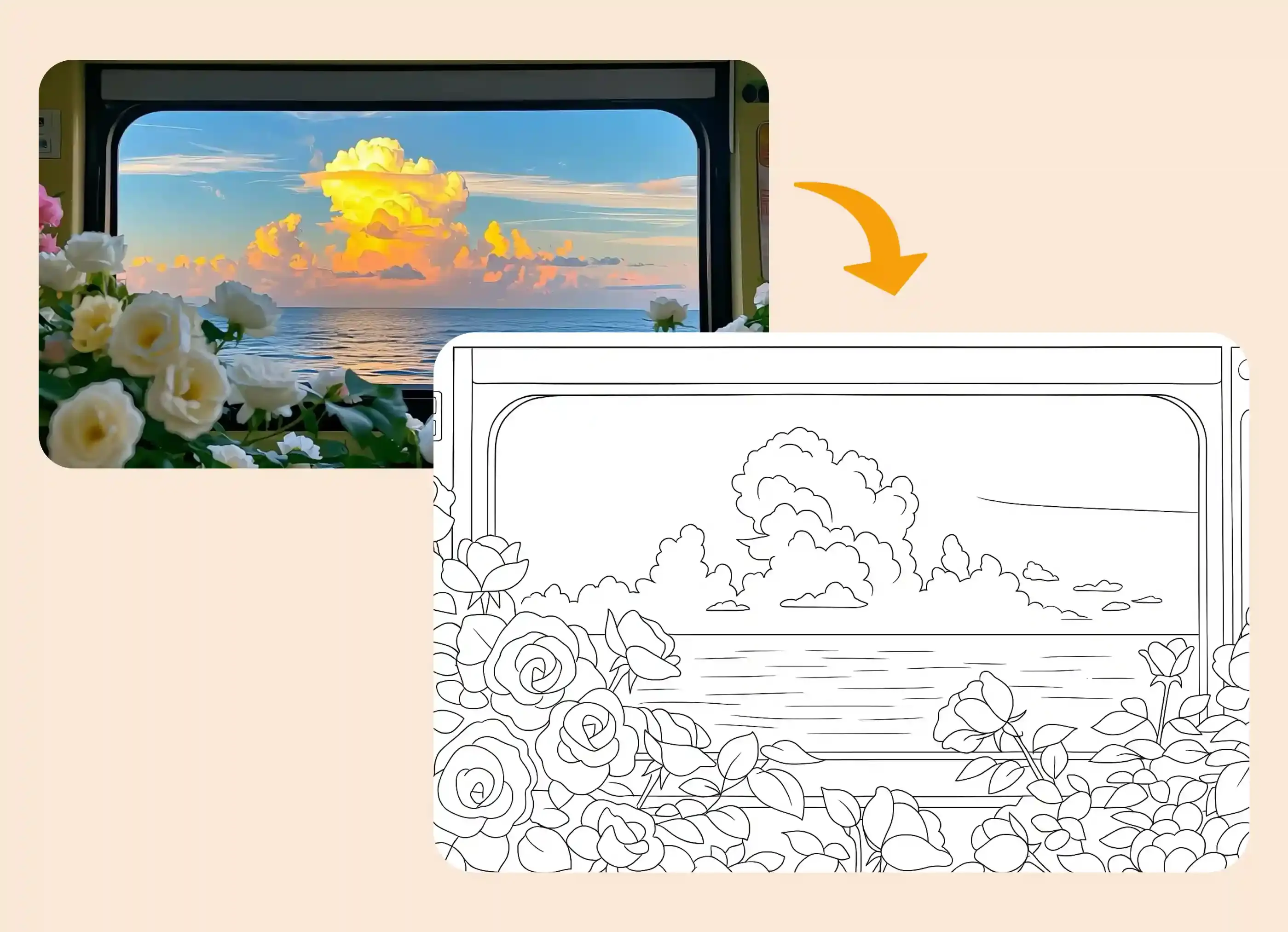 窗戶玫瑰影像轉素描效果