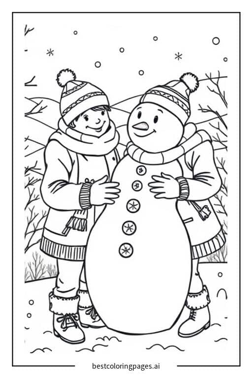 Couple Making a Heart Snowman Coloring Page
