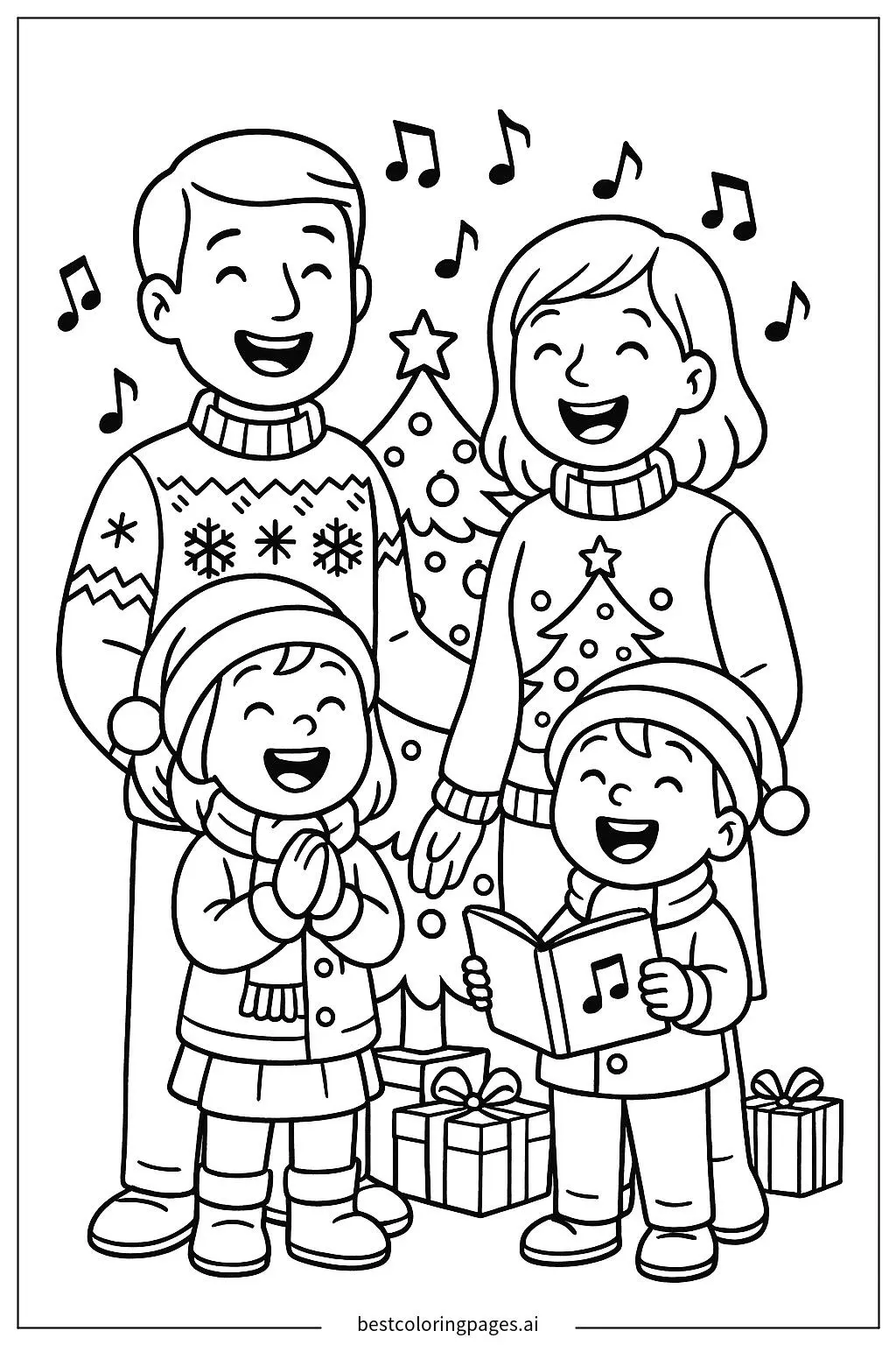 Uma família cantando músicas de Natal juntos