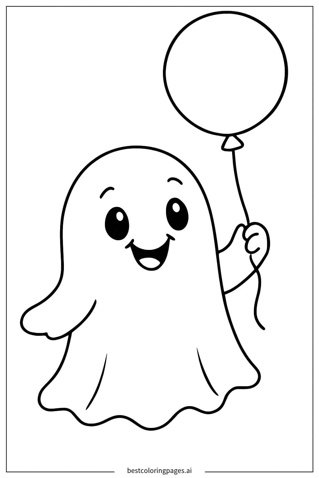 A Cute Ghost Holding a Balloon Coloring Page