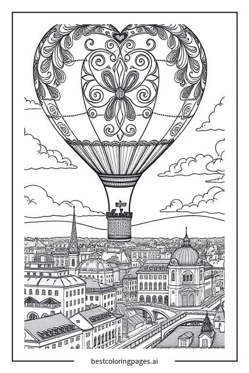 A Heart Balloon Adventure Over the City