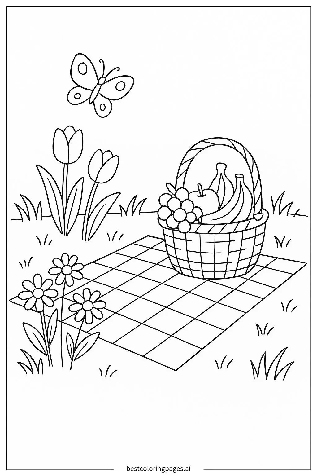 A Spring Picnic with Fruits and Flowers