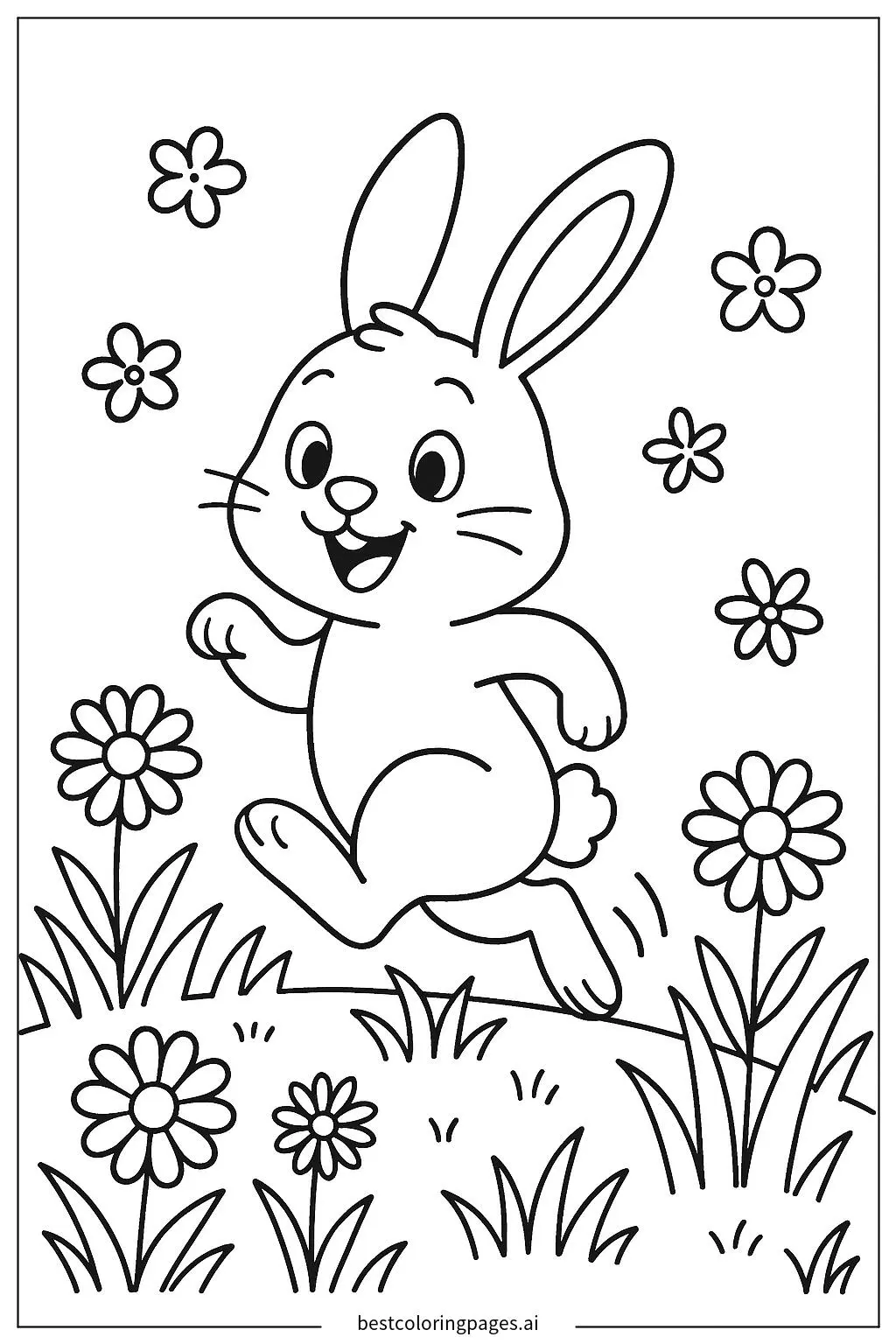 A Rabbit Hopping Through a Flower Field