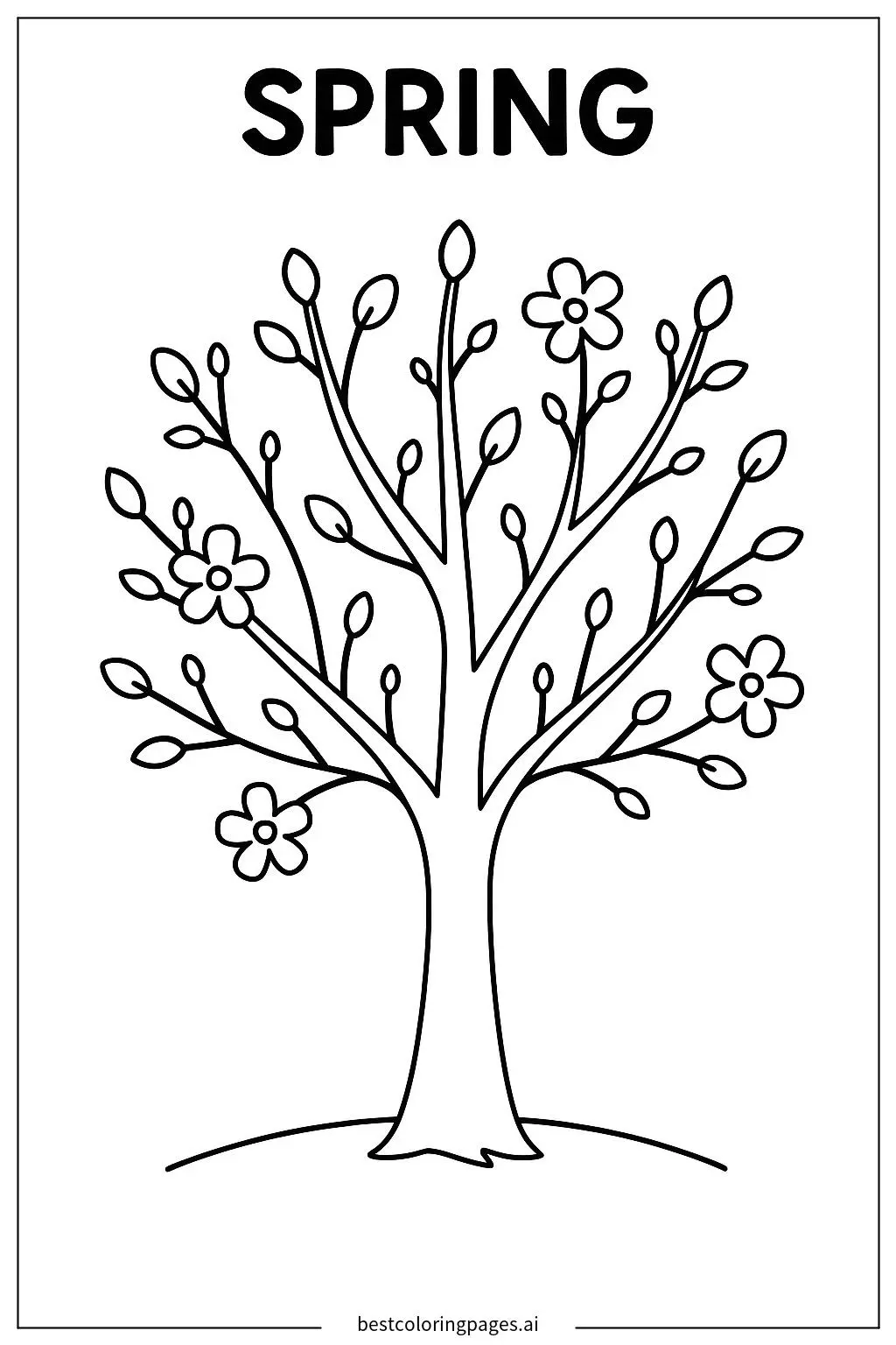 Ein einfacher Baum mit Knospen und kleinen Blumen