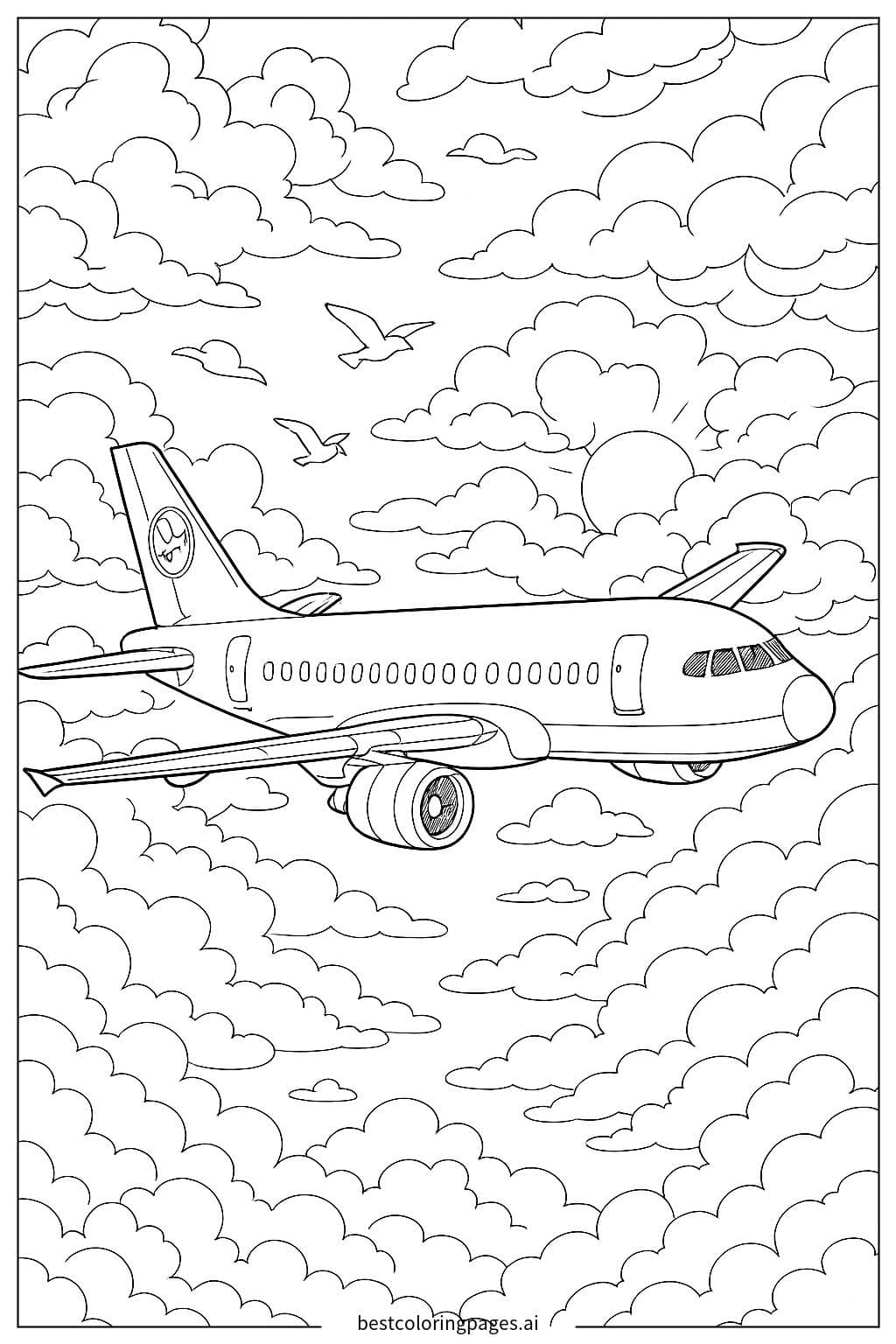 Airplane Soaring Through the Clouds