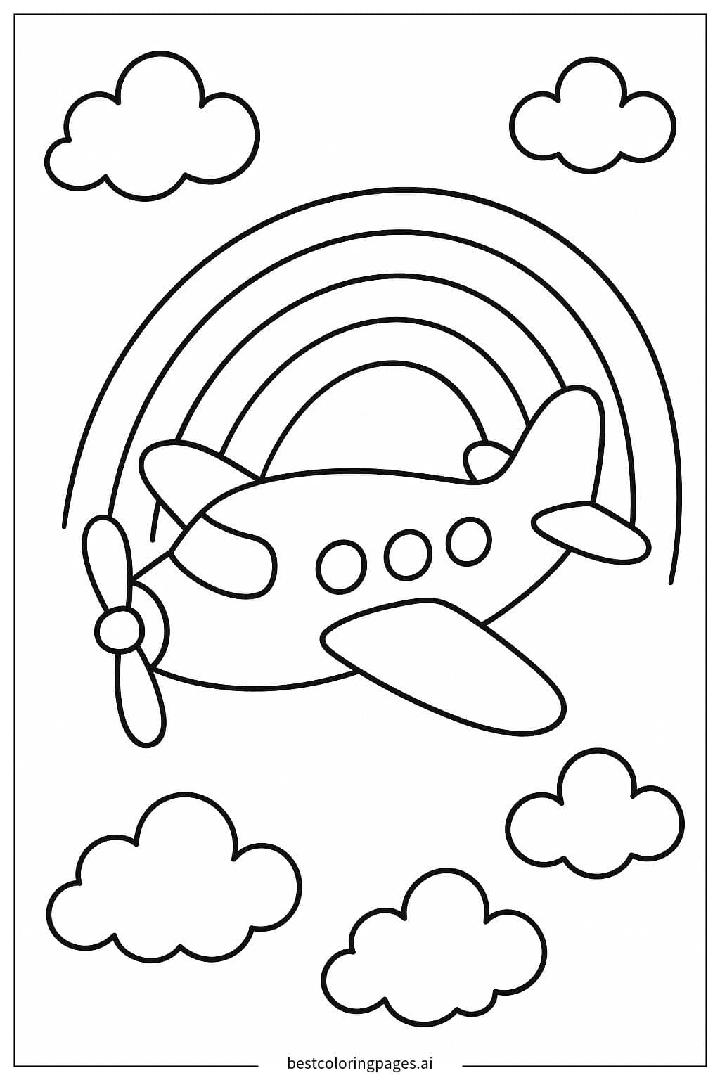 Airplane Flying Through a Rainbow