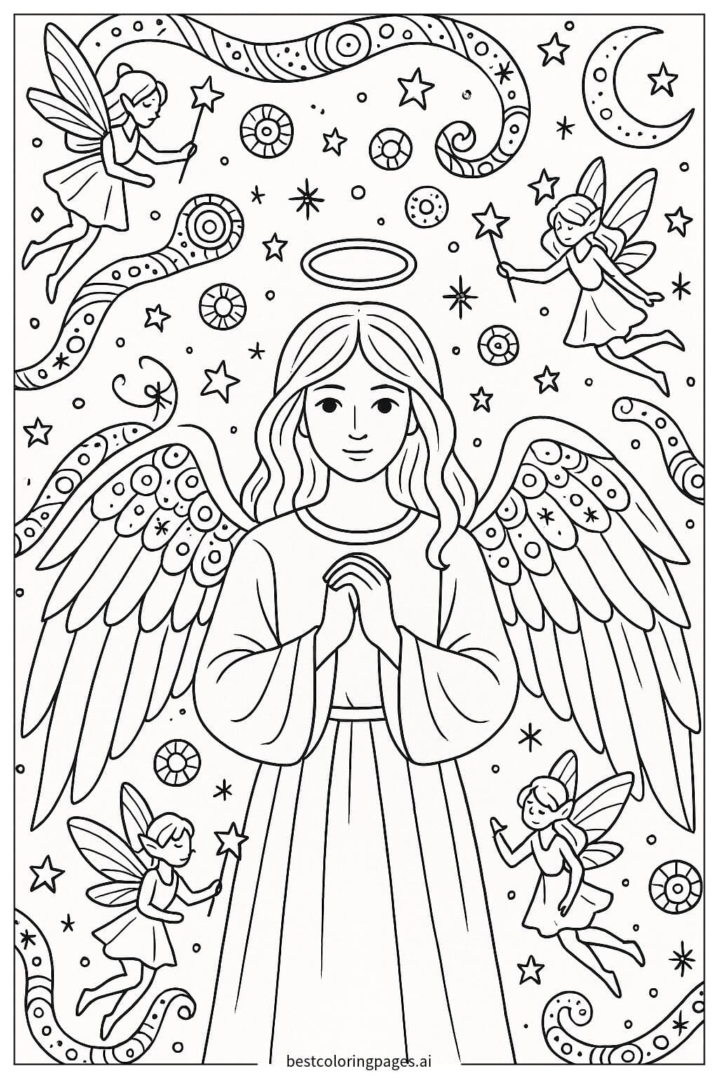 밤하늘을 밝히는 천사와 요정들 색칠공부