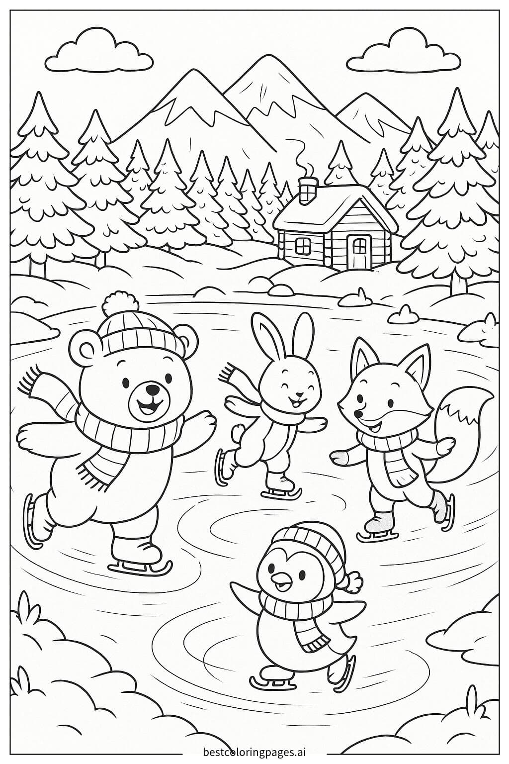 Animal Friends on a Winter Ice Skating Adventure