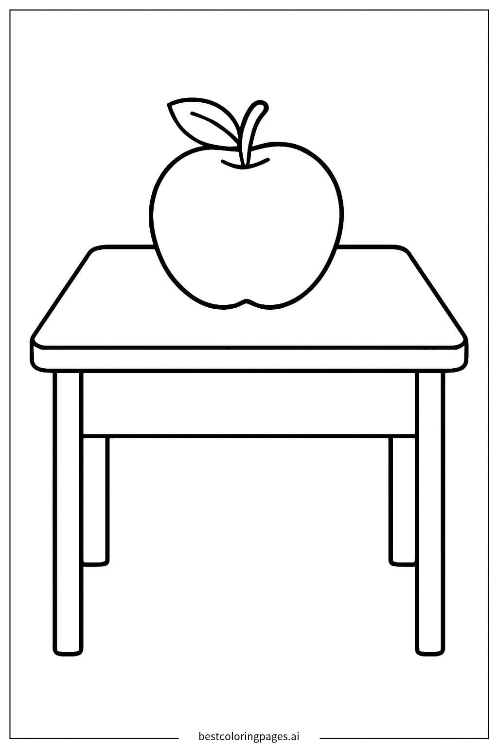 Apple on a School Desk Coloring Page