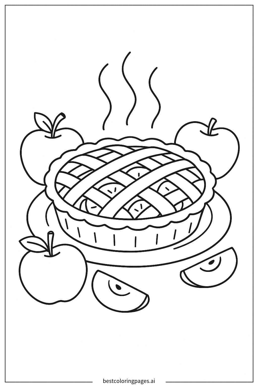 Delicious Apple Pie on a Plate Coloring Page
