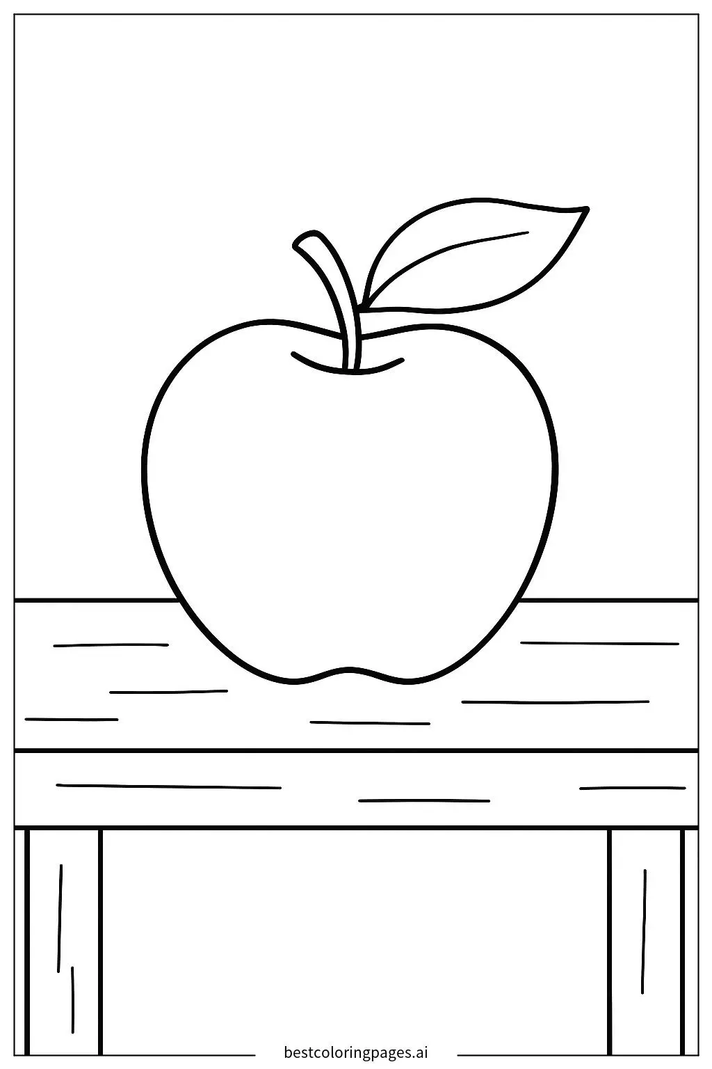 Apple on a Wooden Table Coloring Page