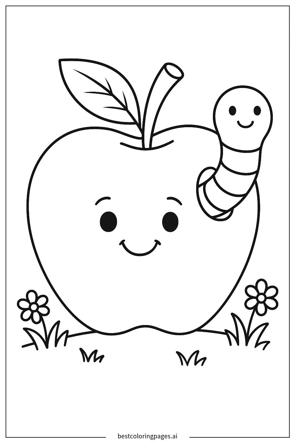 Apple with a Worm Coloring Page