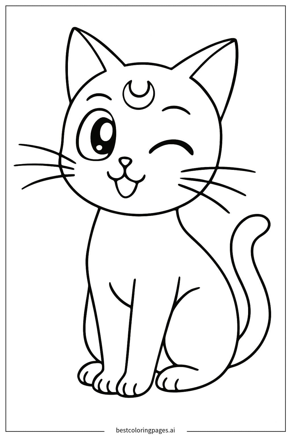 Artemis Winking - Sailor Moon's Playful Cat Coloring Page