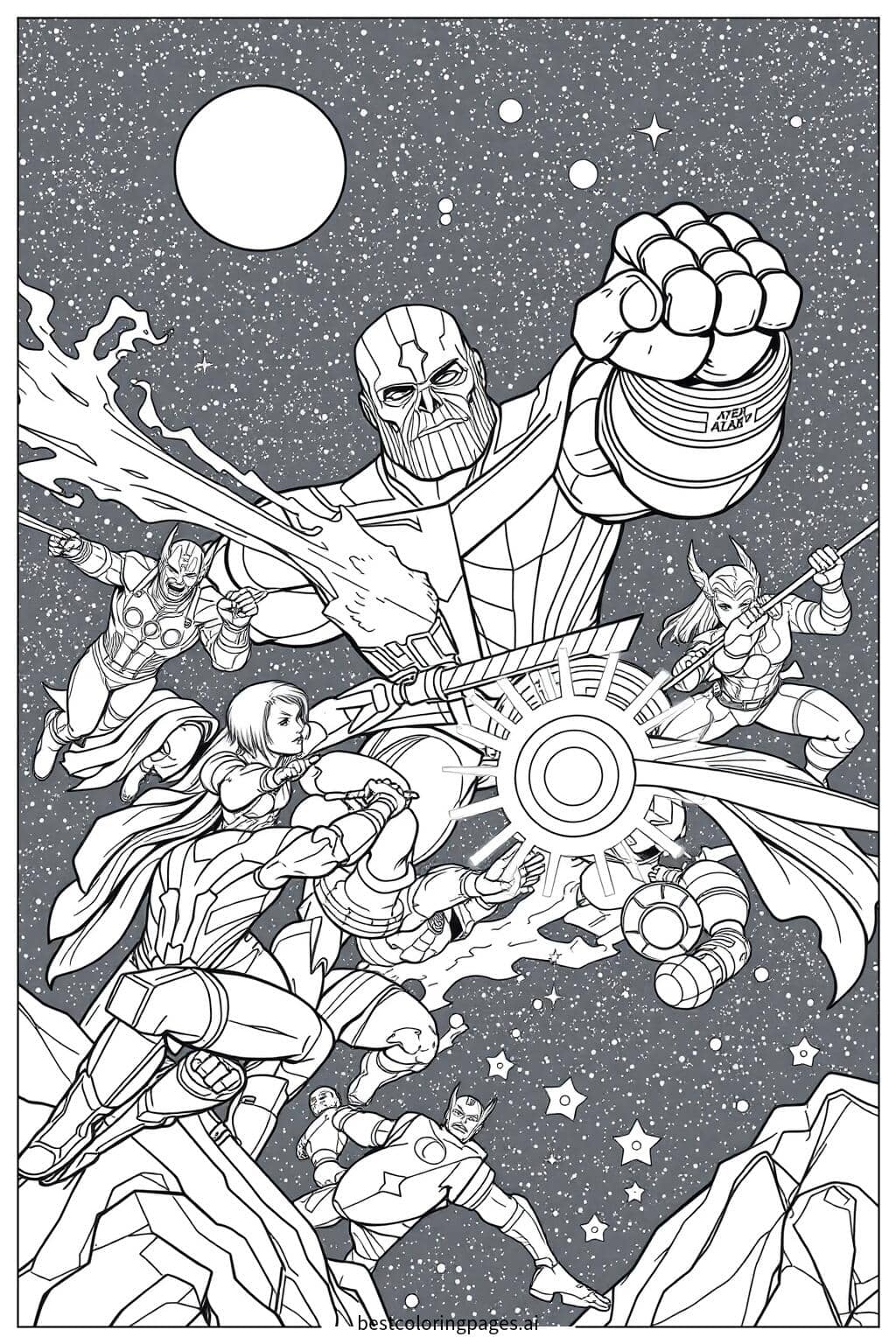 Disegni di Gli Avengers combattono Thanos nello spazio da Colorare
