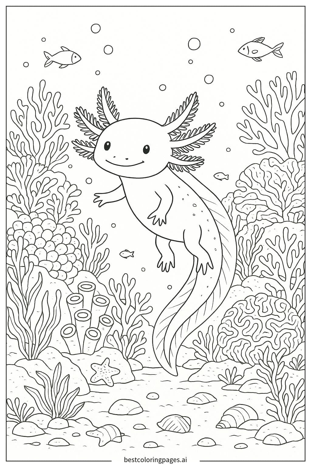 Axolotl Exploring a Vibrant Coral Reef