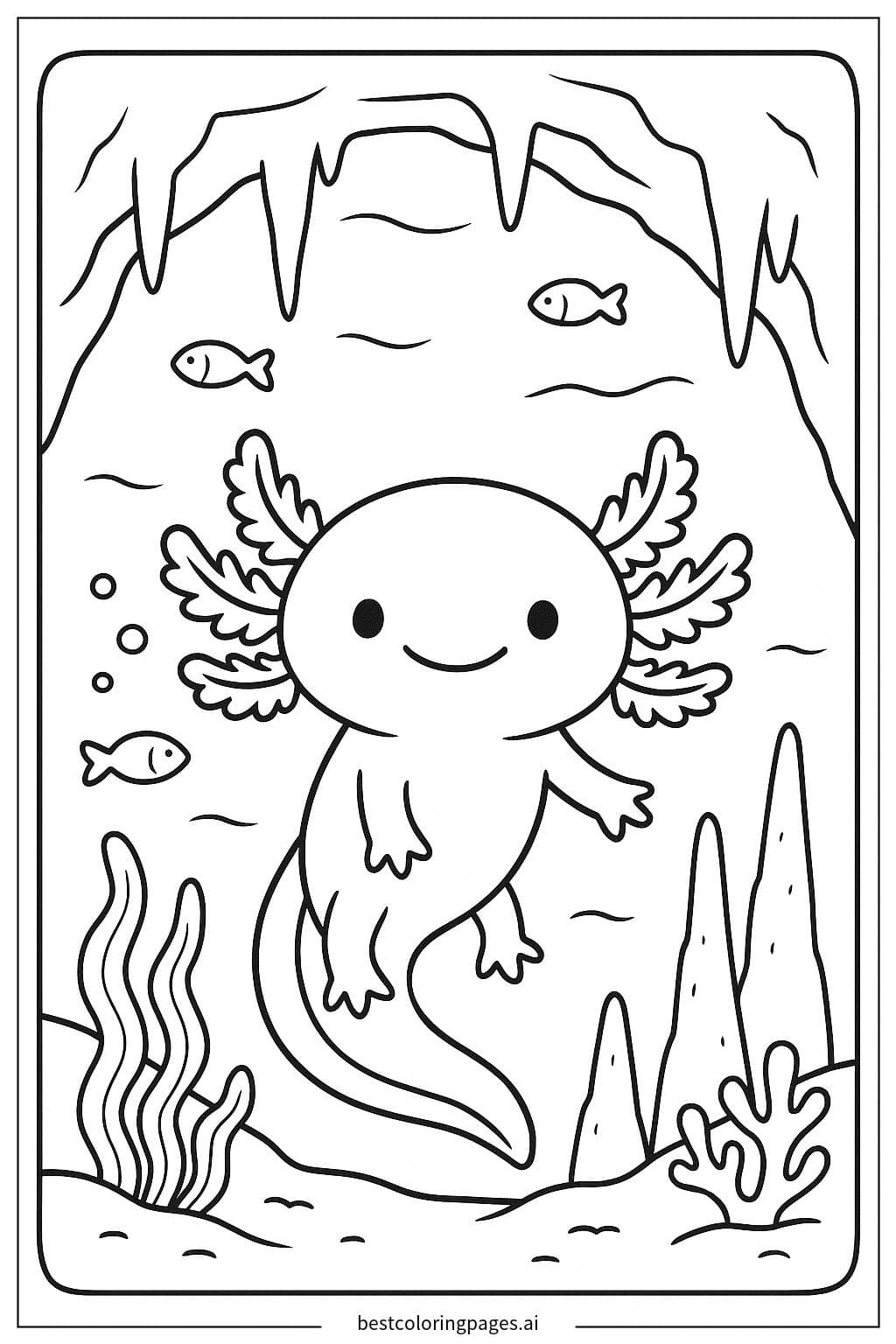 Axolotl in an Underwater Cave