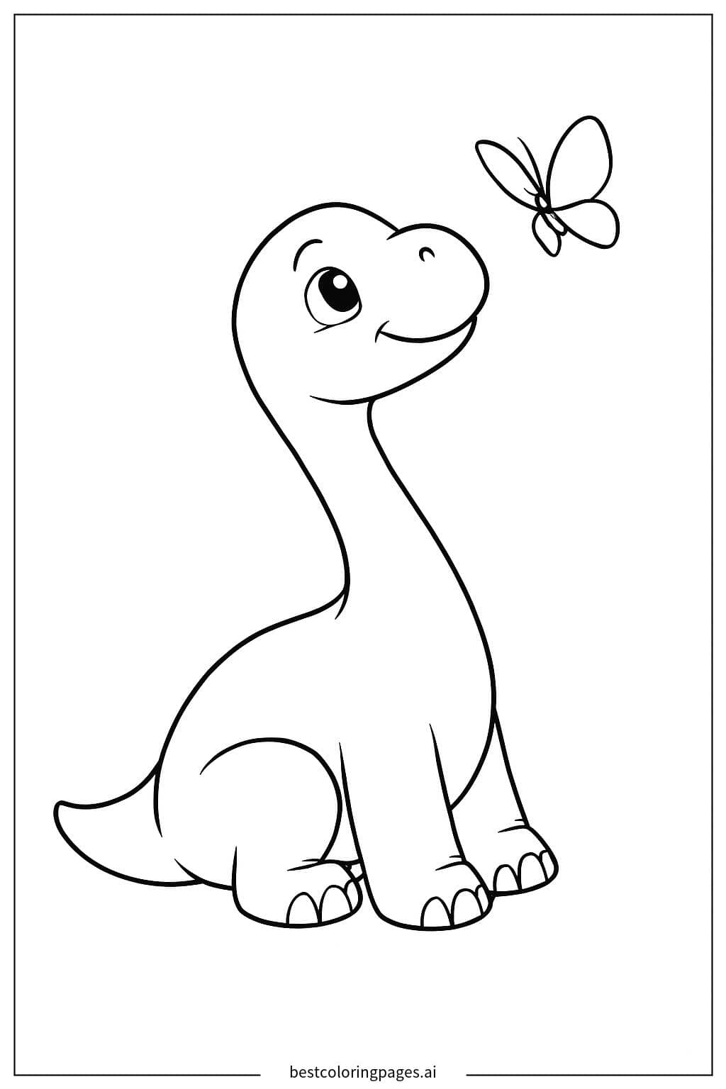 Baby Brachiosaurus Watching a Butterfly Coloring Page