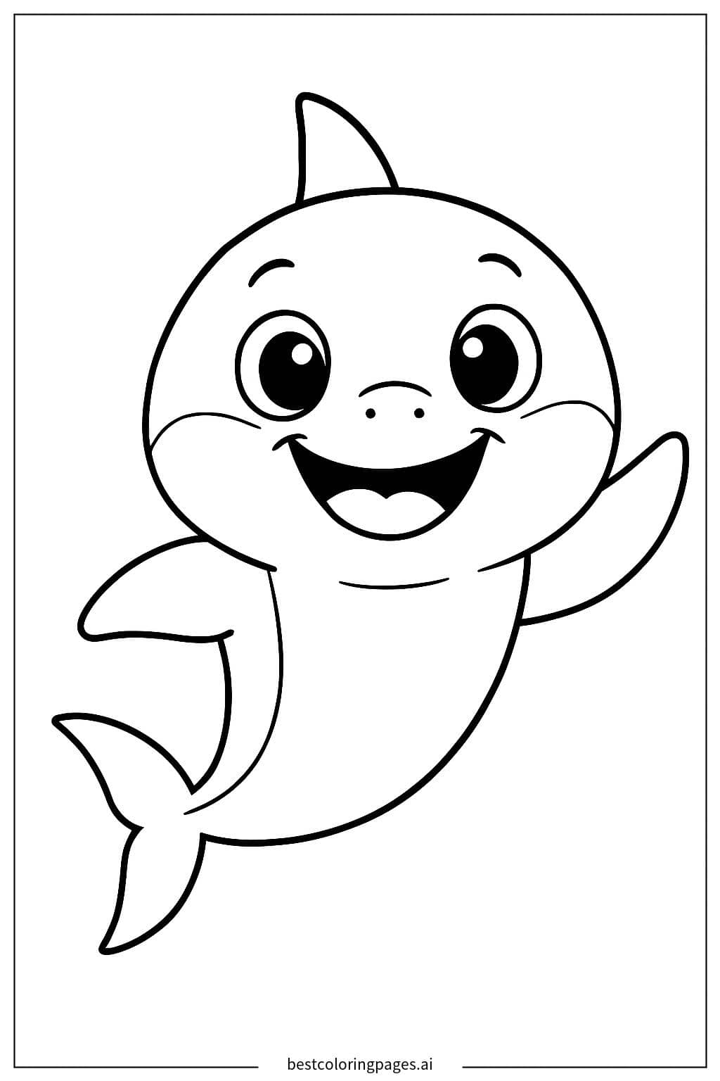 Baby Shark Waving Its Fin Coloring Page