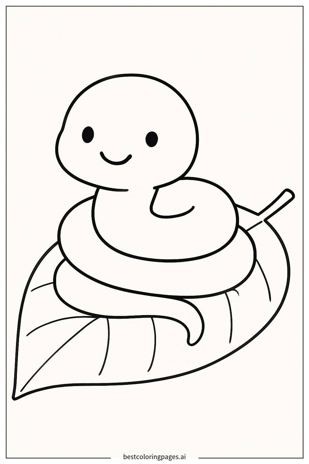 Adorable Baby Snake on a Leaf Coloring Page