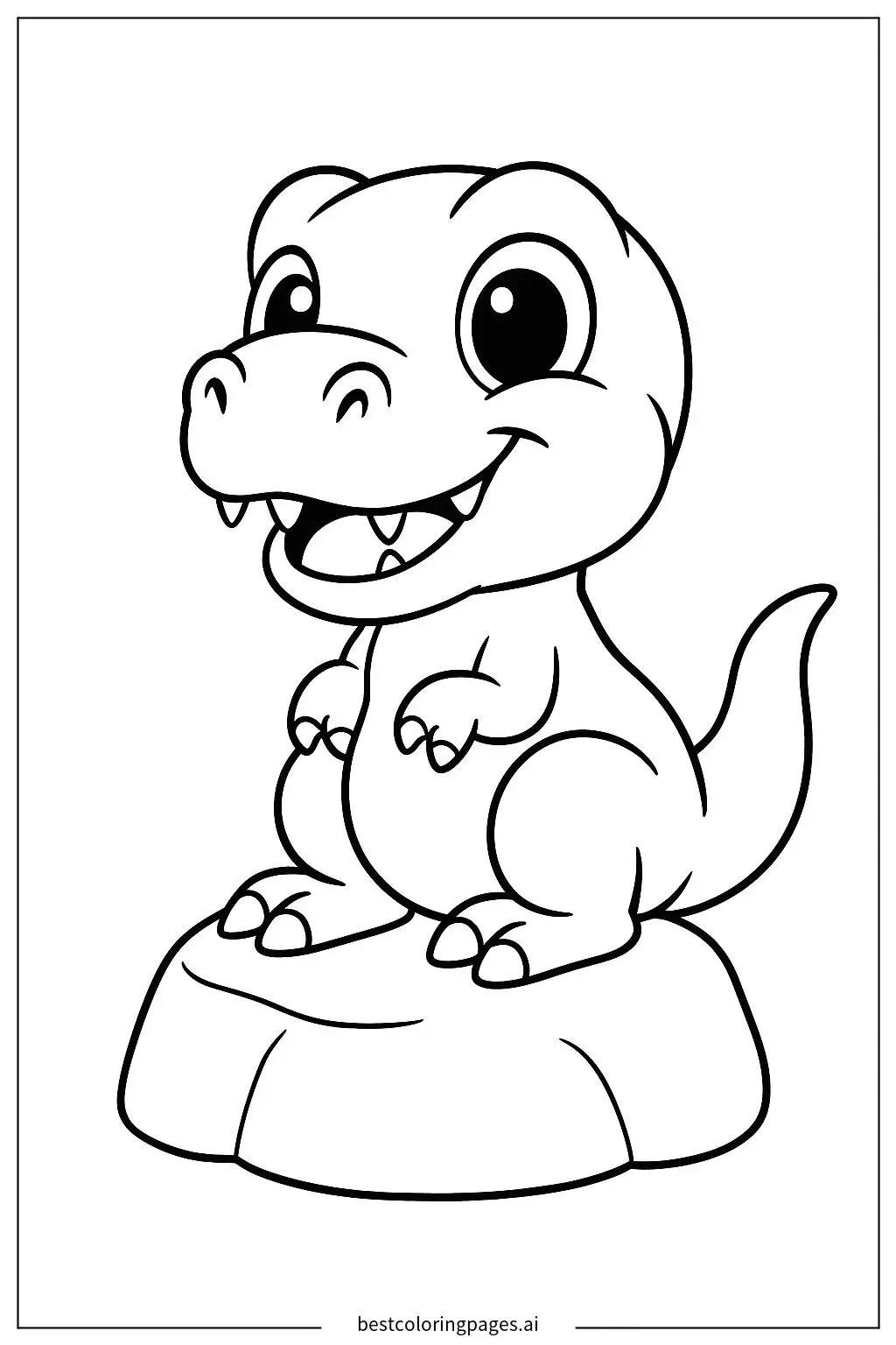 Baby T-Rex Sitting on a Rock Coloring Page