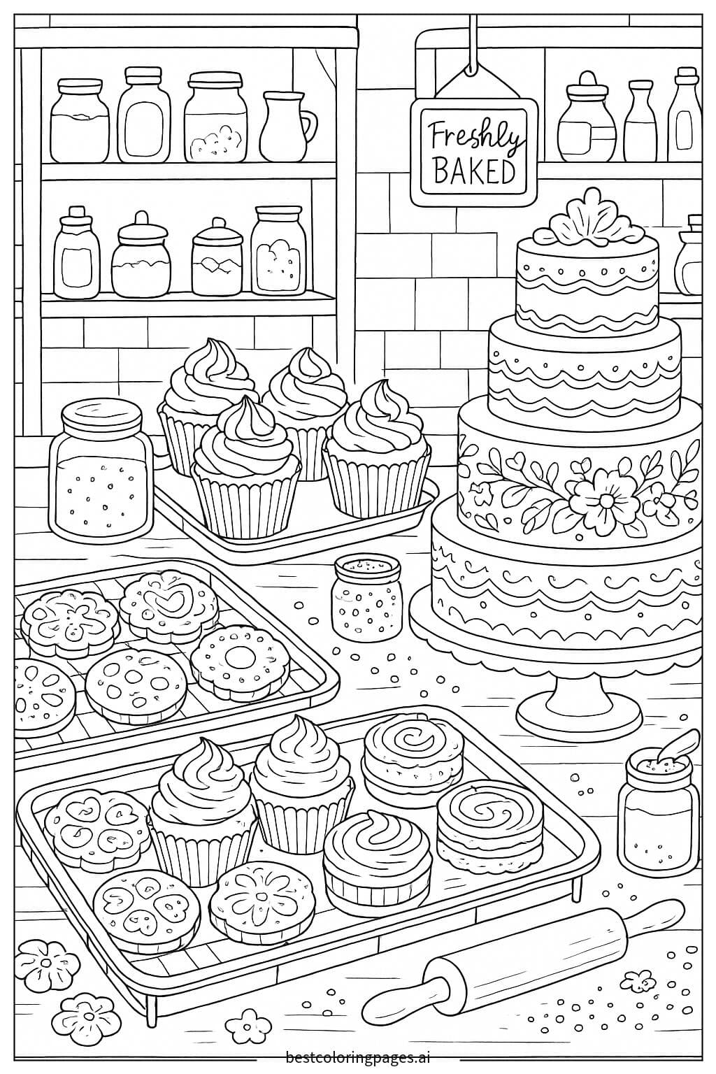 Bakery Display with Cookies and Cakes