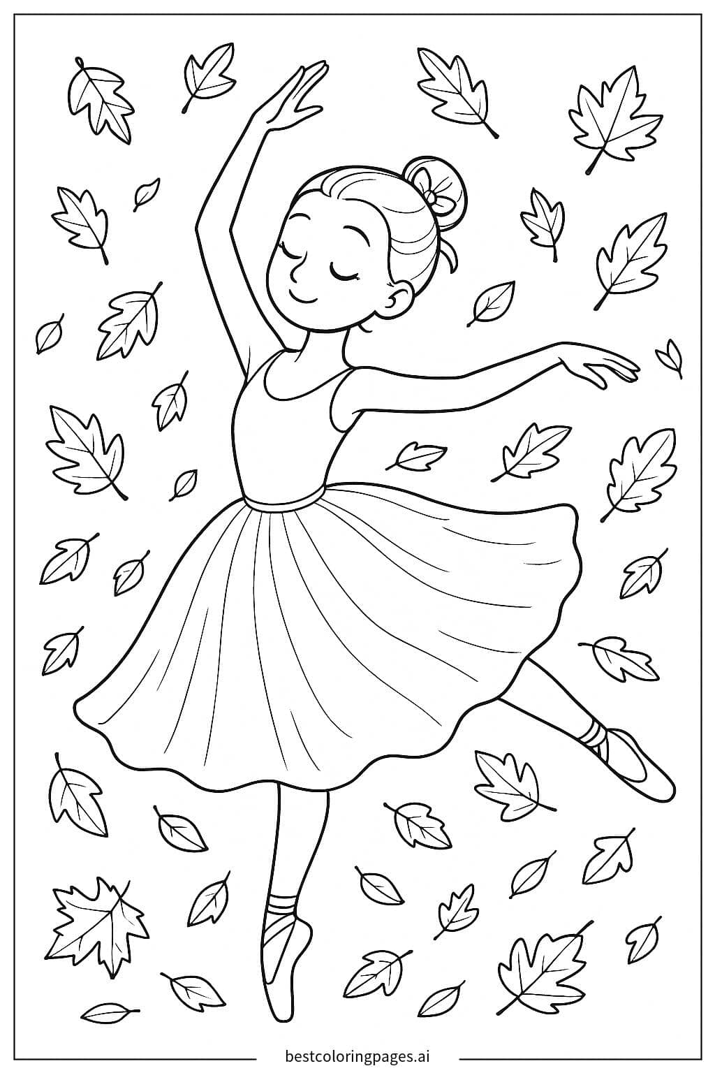 Desenhos de Bailarina dançando entre folhas de outono caindo para Colorir
