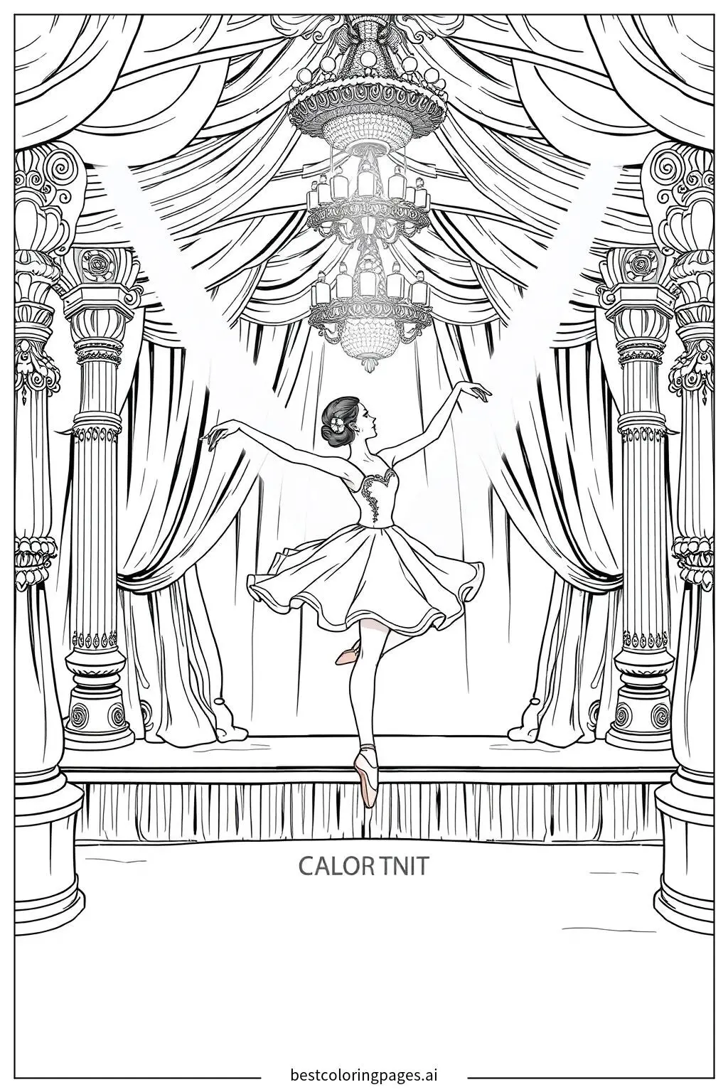 Ballet Stage with Stunning Scenery and Glittering Lights Coloring Page