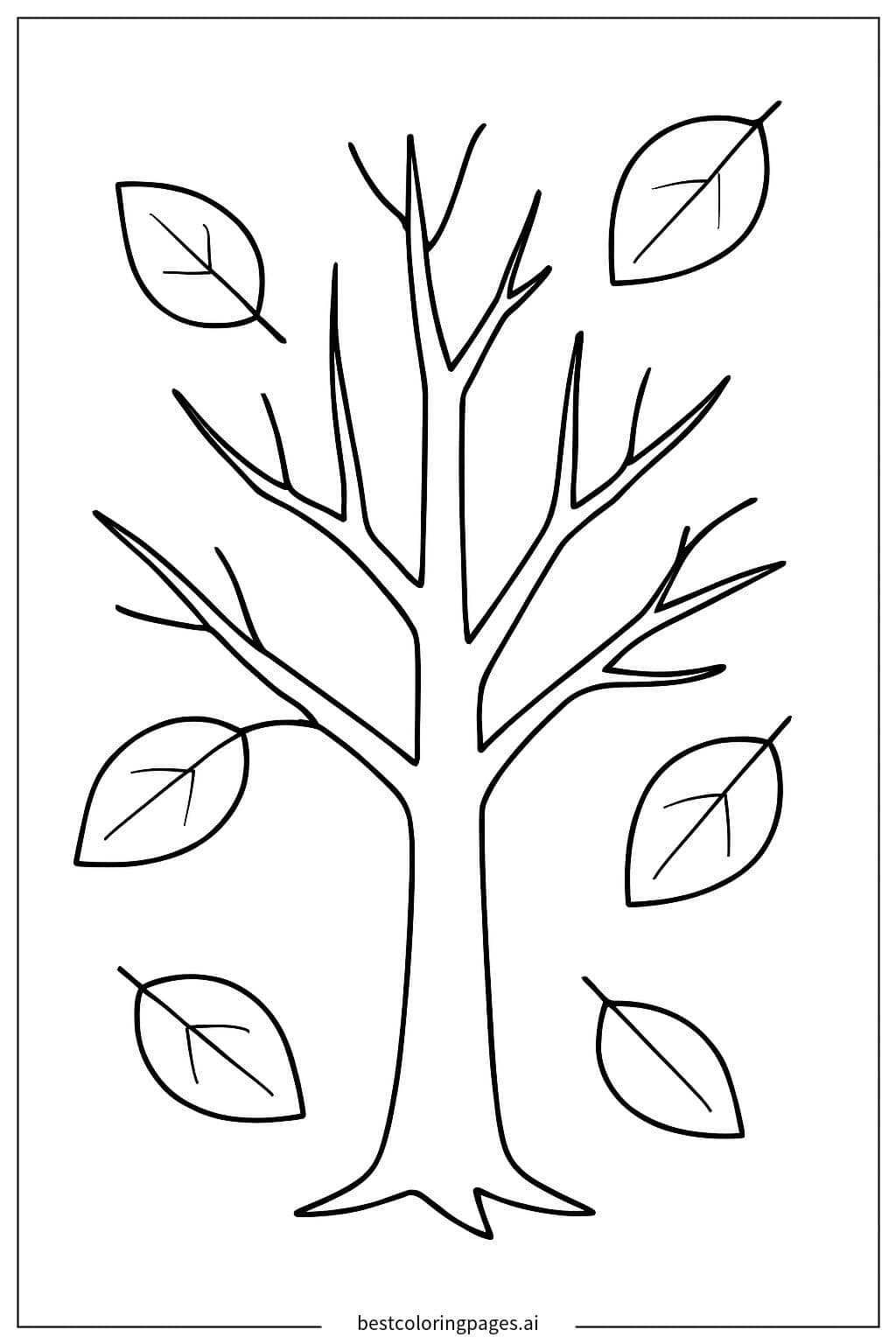 Bare Tree with Falling Leaves Coloring Page