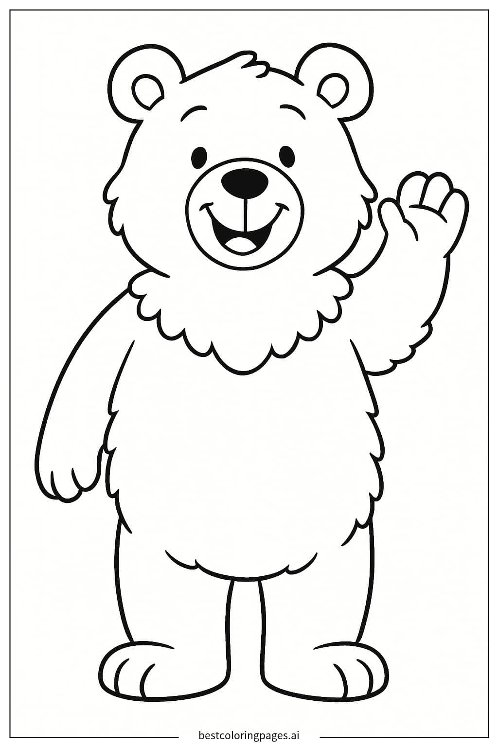 Happy Bear Waving Coloring Page