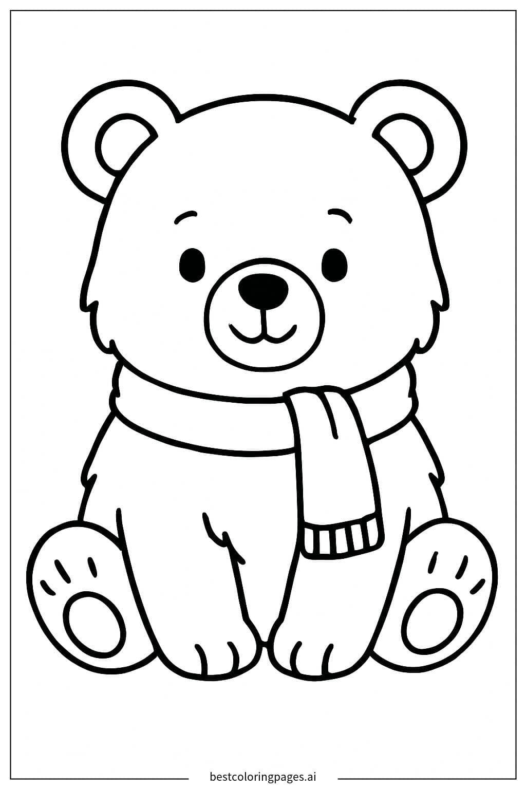 Adorable Bear Wearing a Cozy Scarf Coloring Page