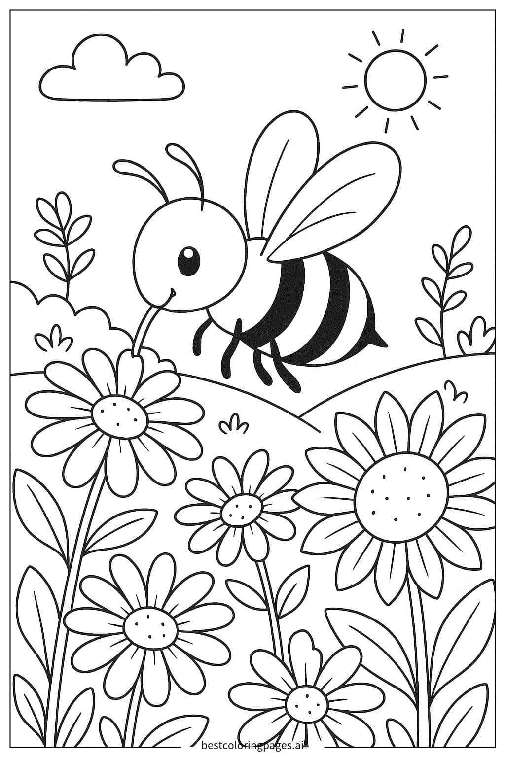 Bee Collecting Nectar Coloring Page