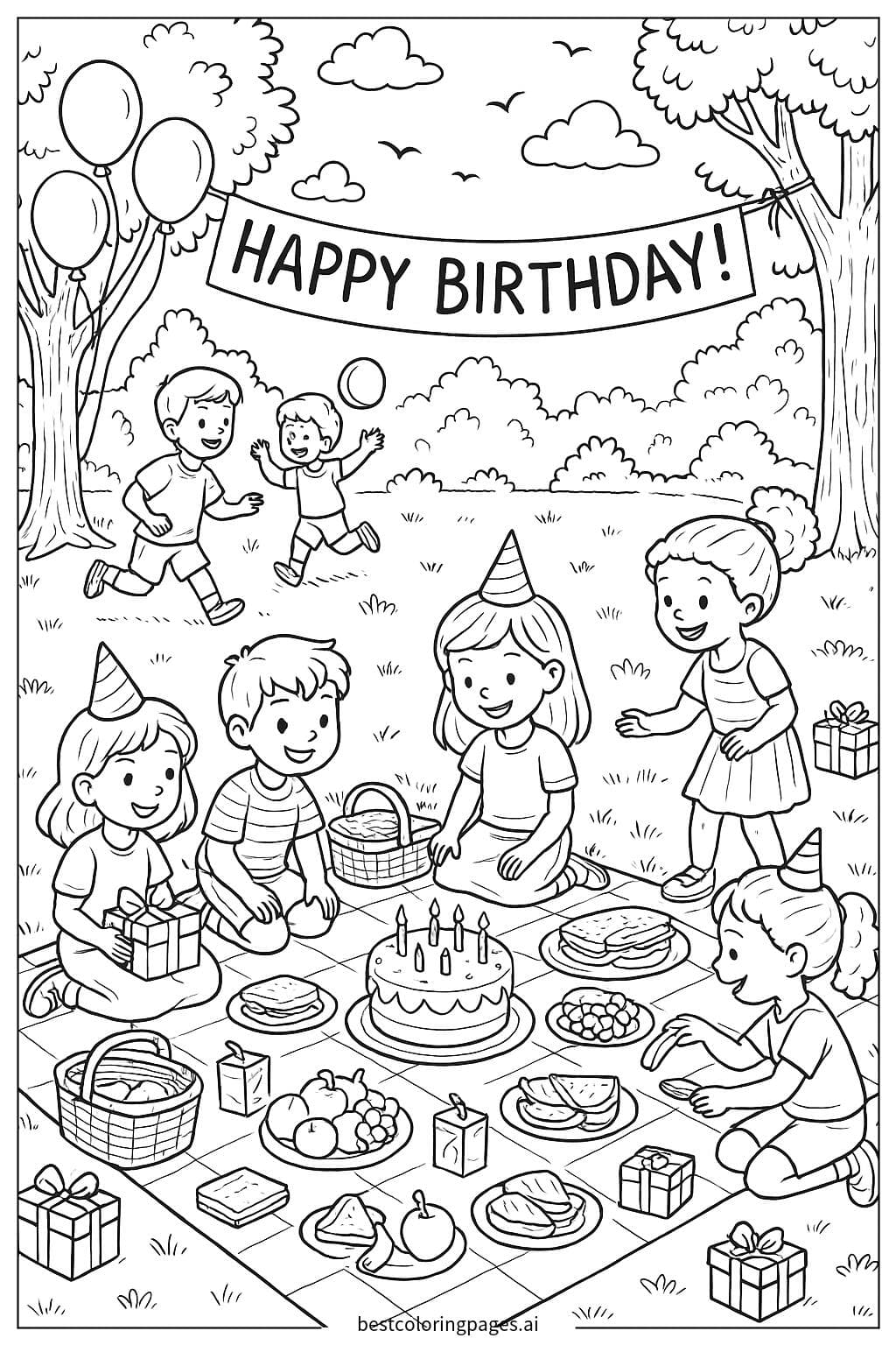Раскраски Пикник на день рождения с друзьями