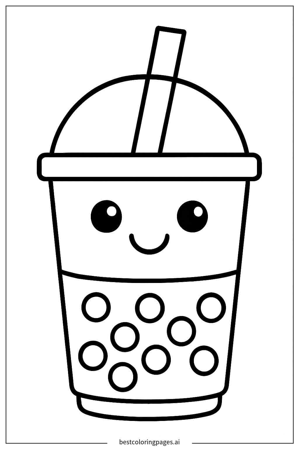 Dibujos de Vaso de Boba con Cara Feliz para Colorear