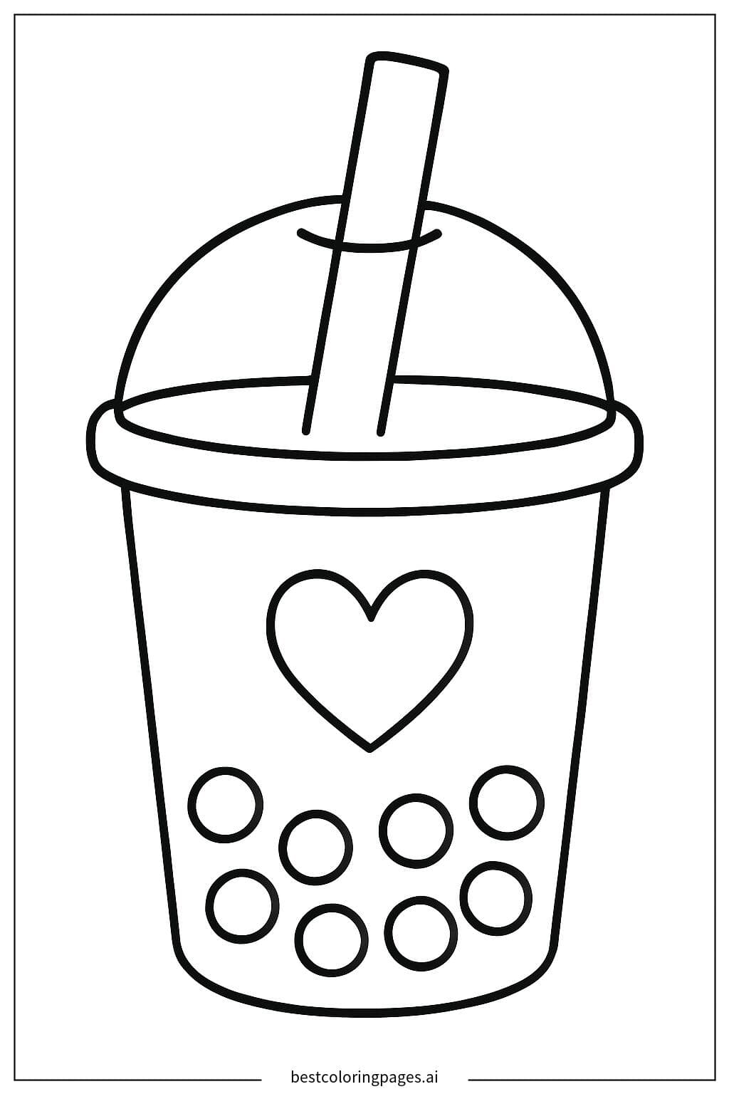 Taza de té boba con decoración de corazón