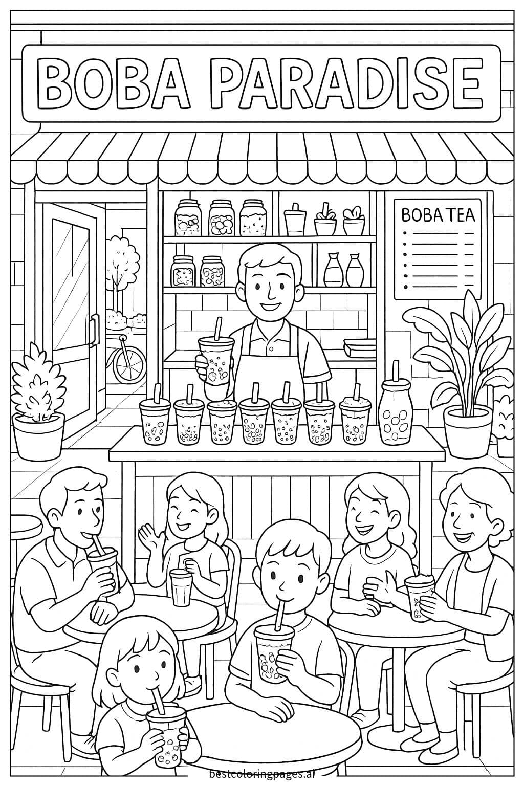 Boba Shop with Colorful Drinks