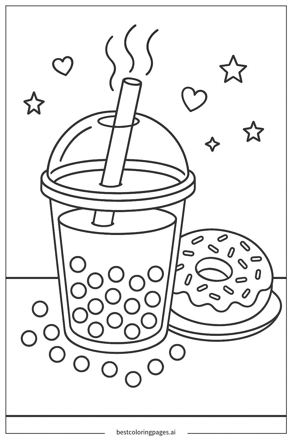 Dibujos de Combinación de té de burbujas y dona para Colorear