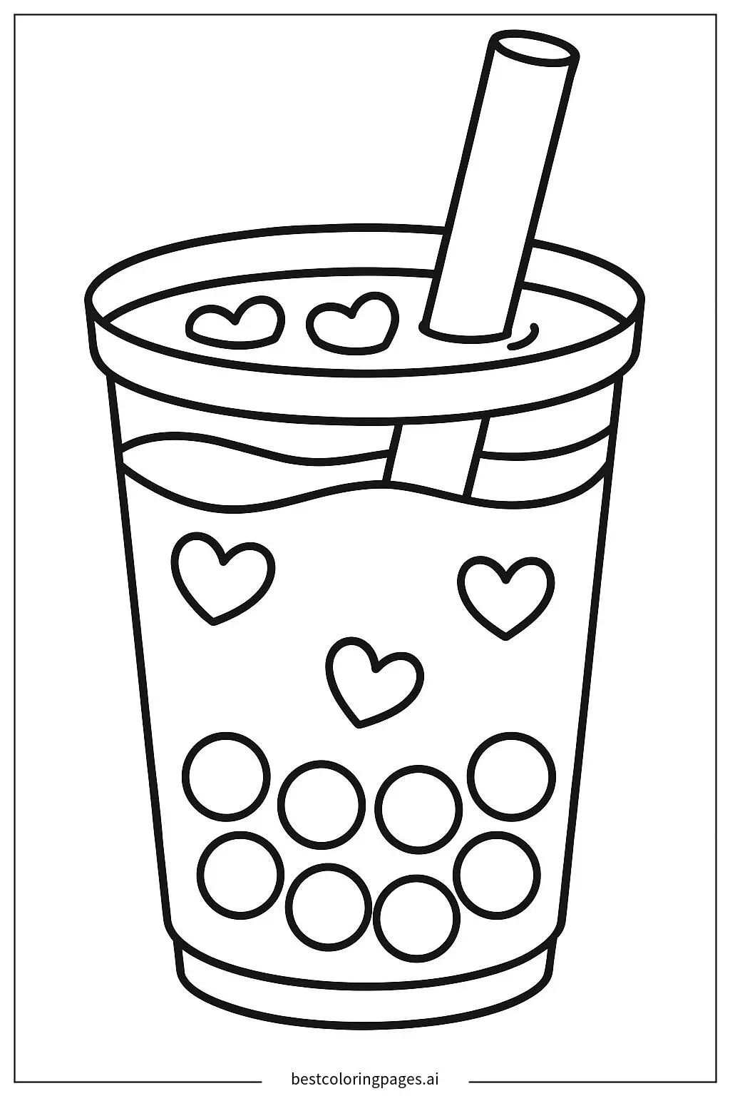 Boba Tea Cup with Heart-Shaped Ice Cubes