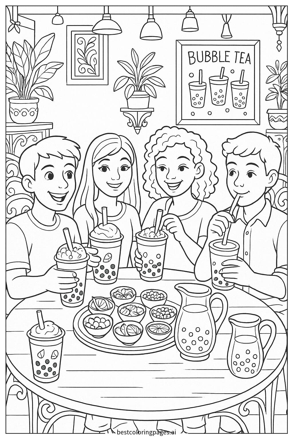 Fiesta de té de burbujas con amigos